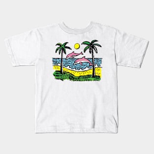 Tropical Dolphin Island Summer Retro Kids T-Shirt